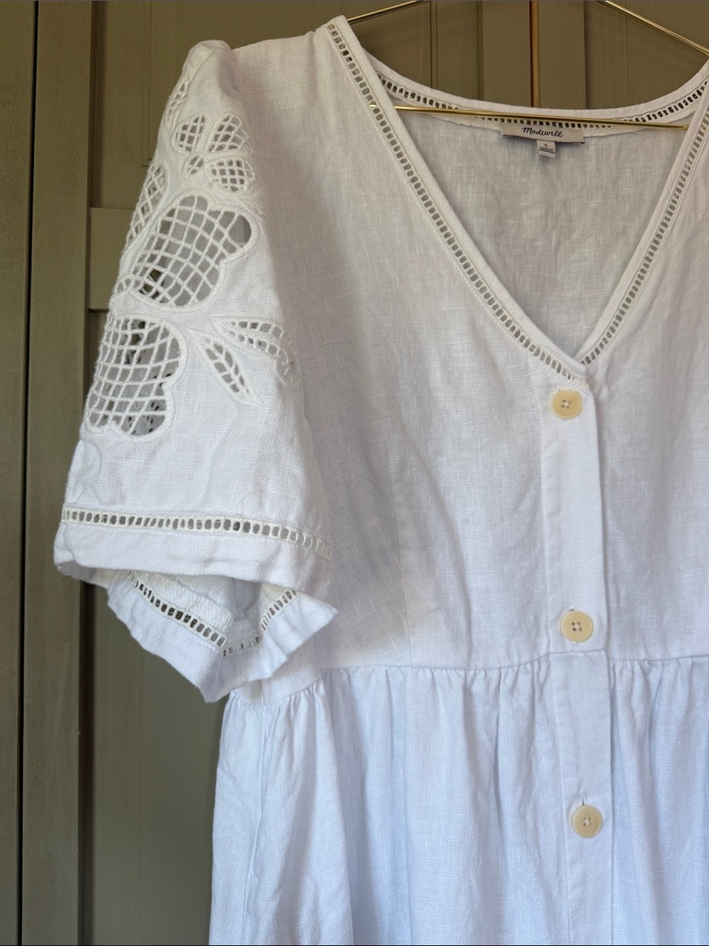 Madewell White Button-Front Eyelet-Sleeve Midi Dress - Picture 8 of 8